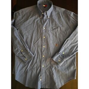 Tommy Hilfiger Mens Blue Long Sleeve Button Down Shirt Crest Logo Large